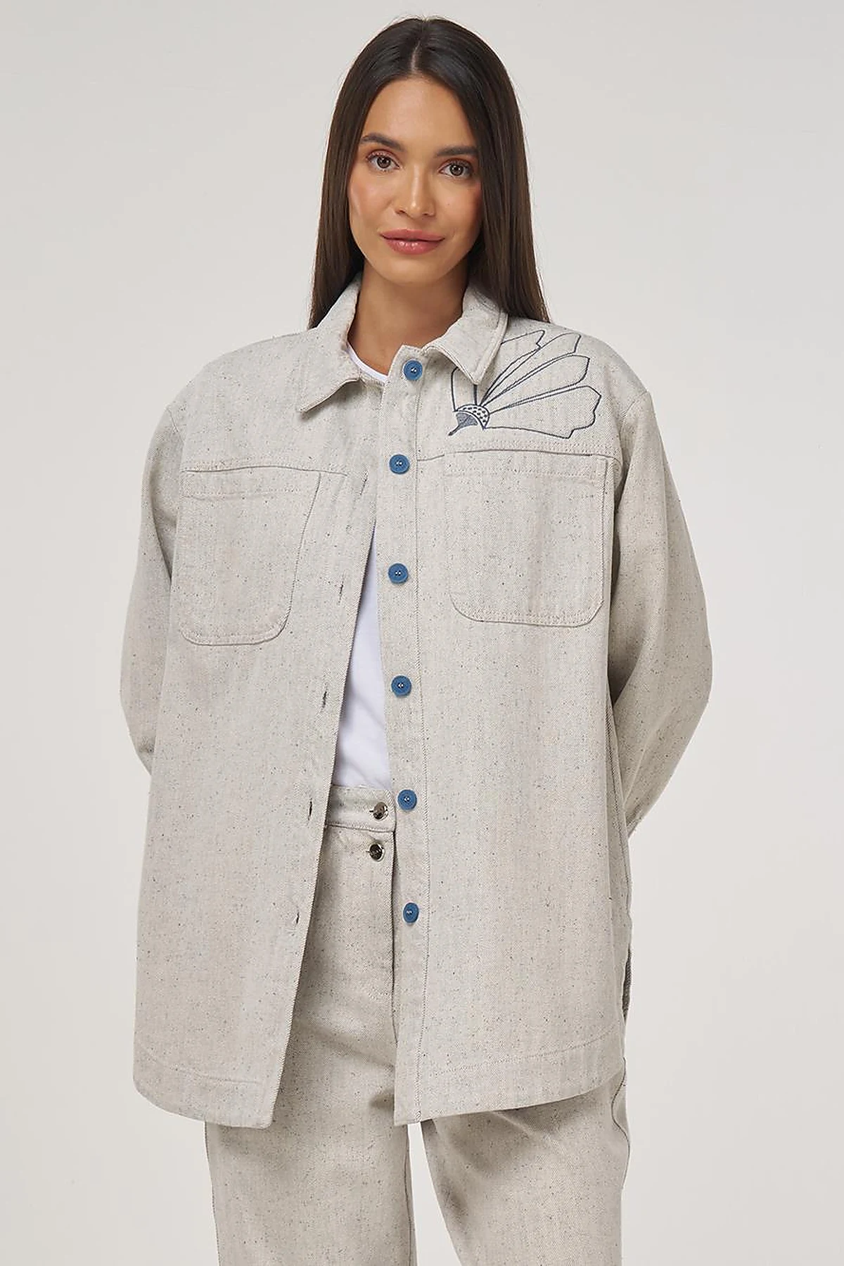 Double-Pocket Denim Jacket Gray