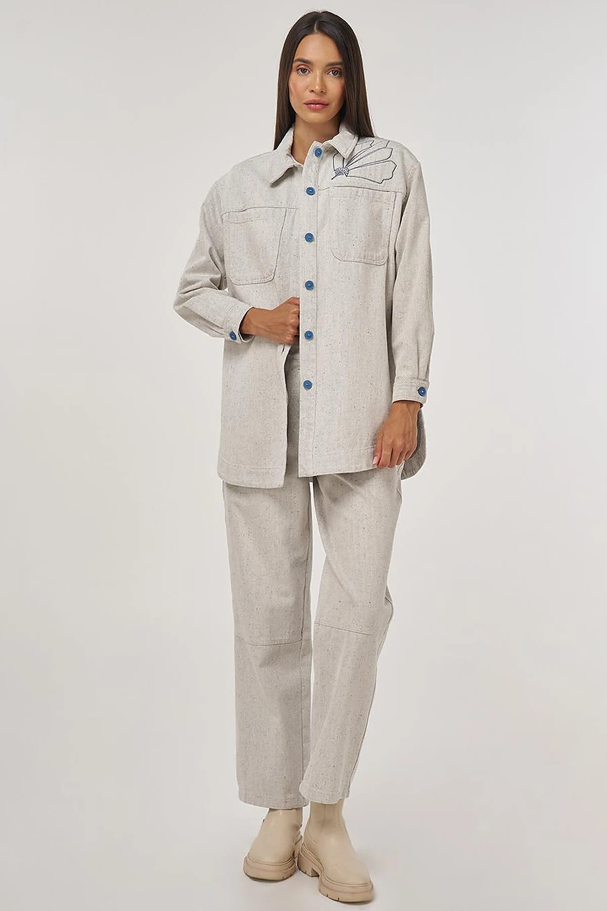 Double-Pocket Denim Jacket Gray