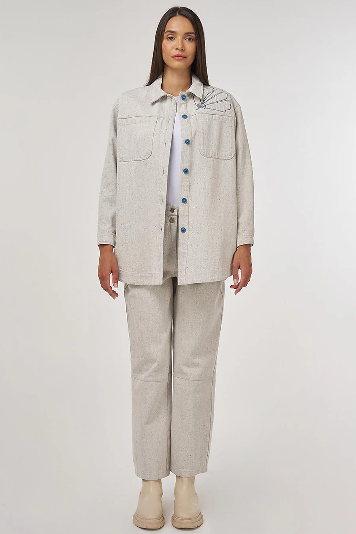 Double-Pocket Denim Jacket Gray