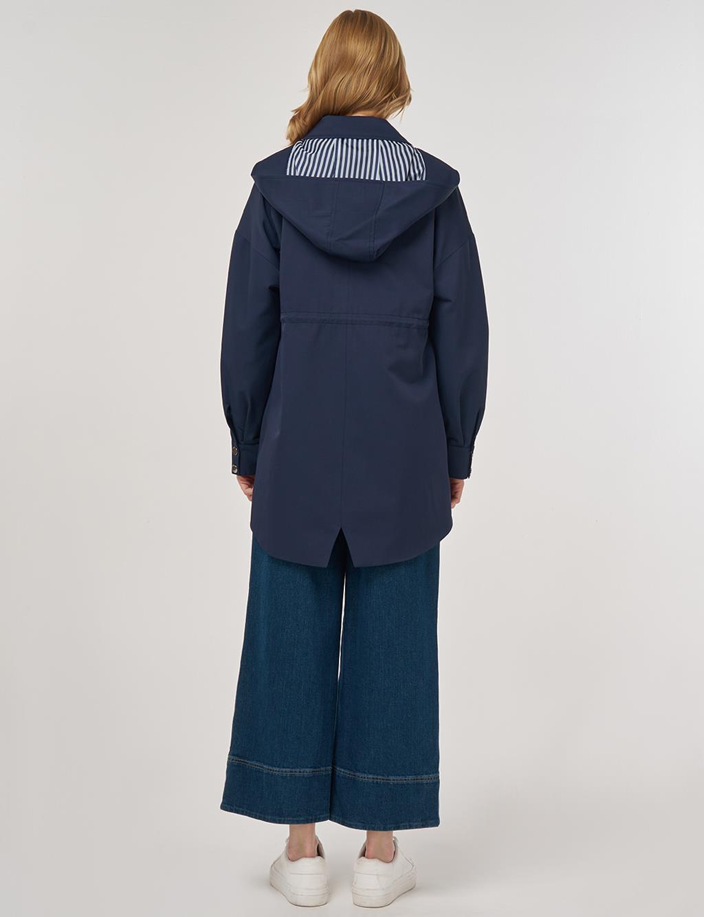Shawl Collar Trench Coat Dark Navy 