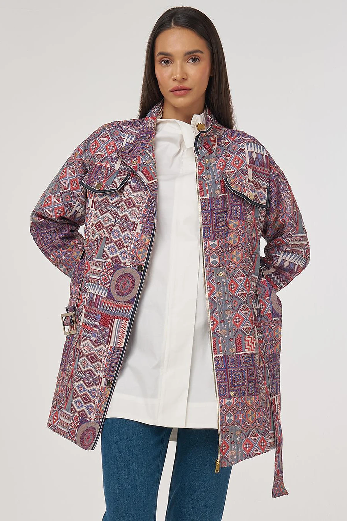Patterned High Neck Jacket Indigo 