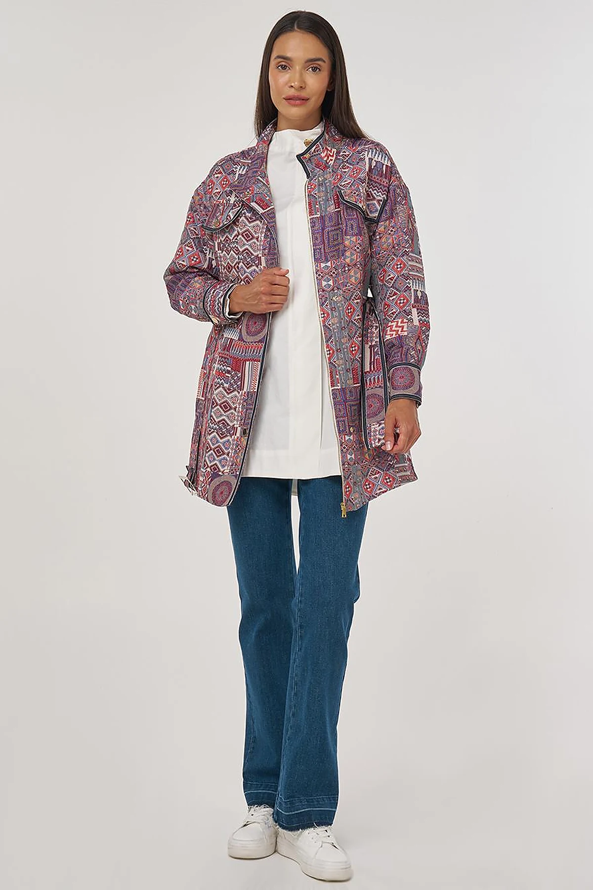 Patterned High Neck Jacket Indigo 
