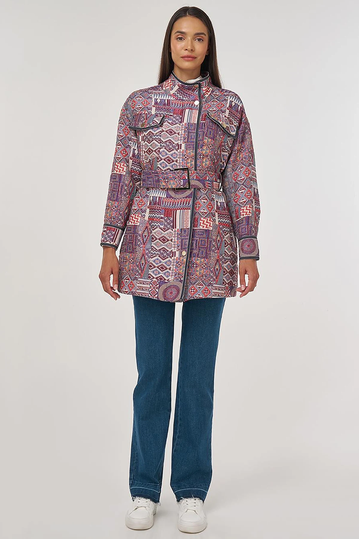 Patterned High Neck Jacket Indigo 