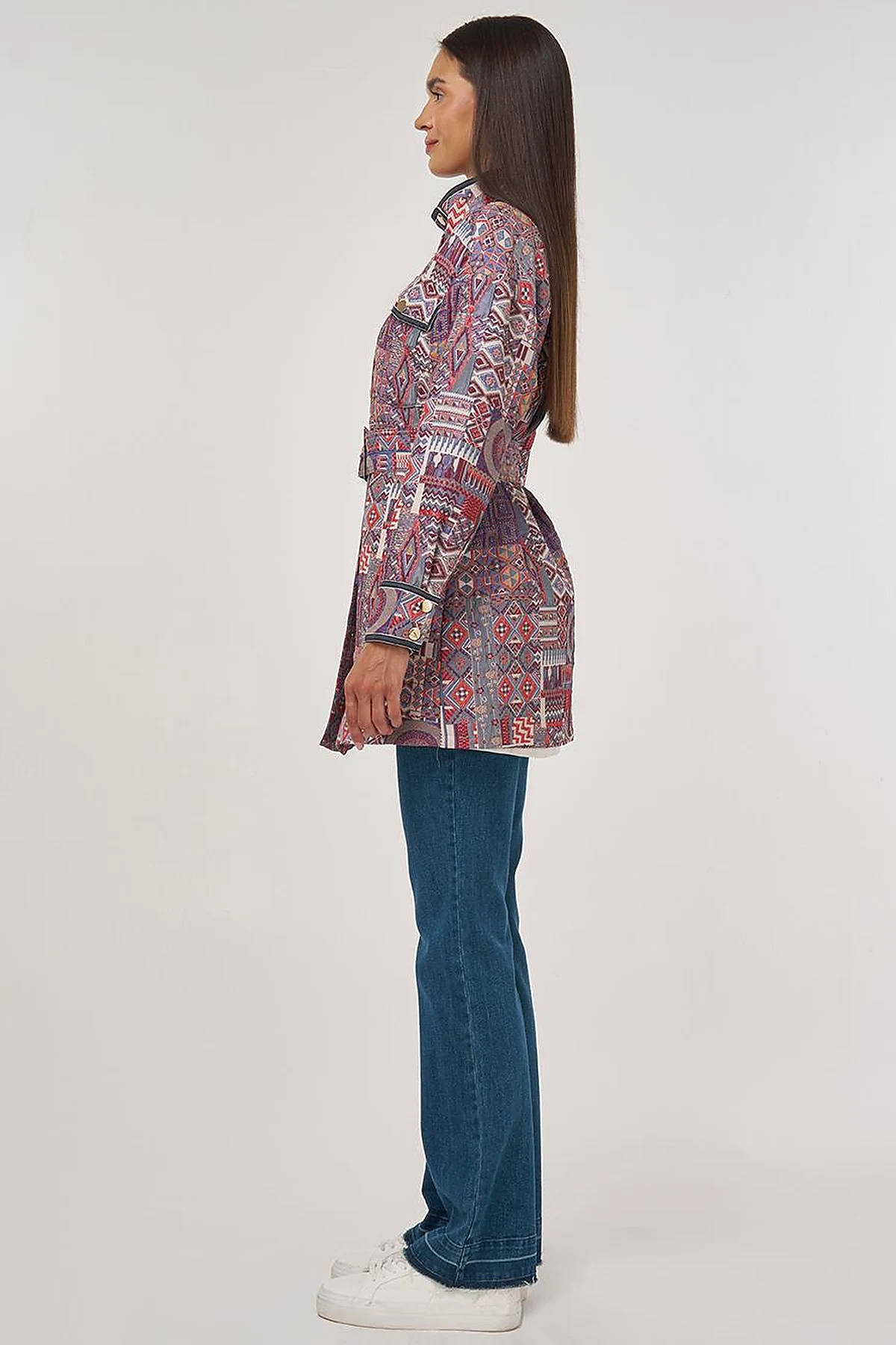 Patterned High Neck Jacket Indigo 