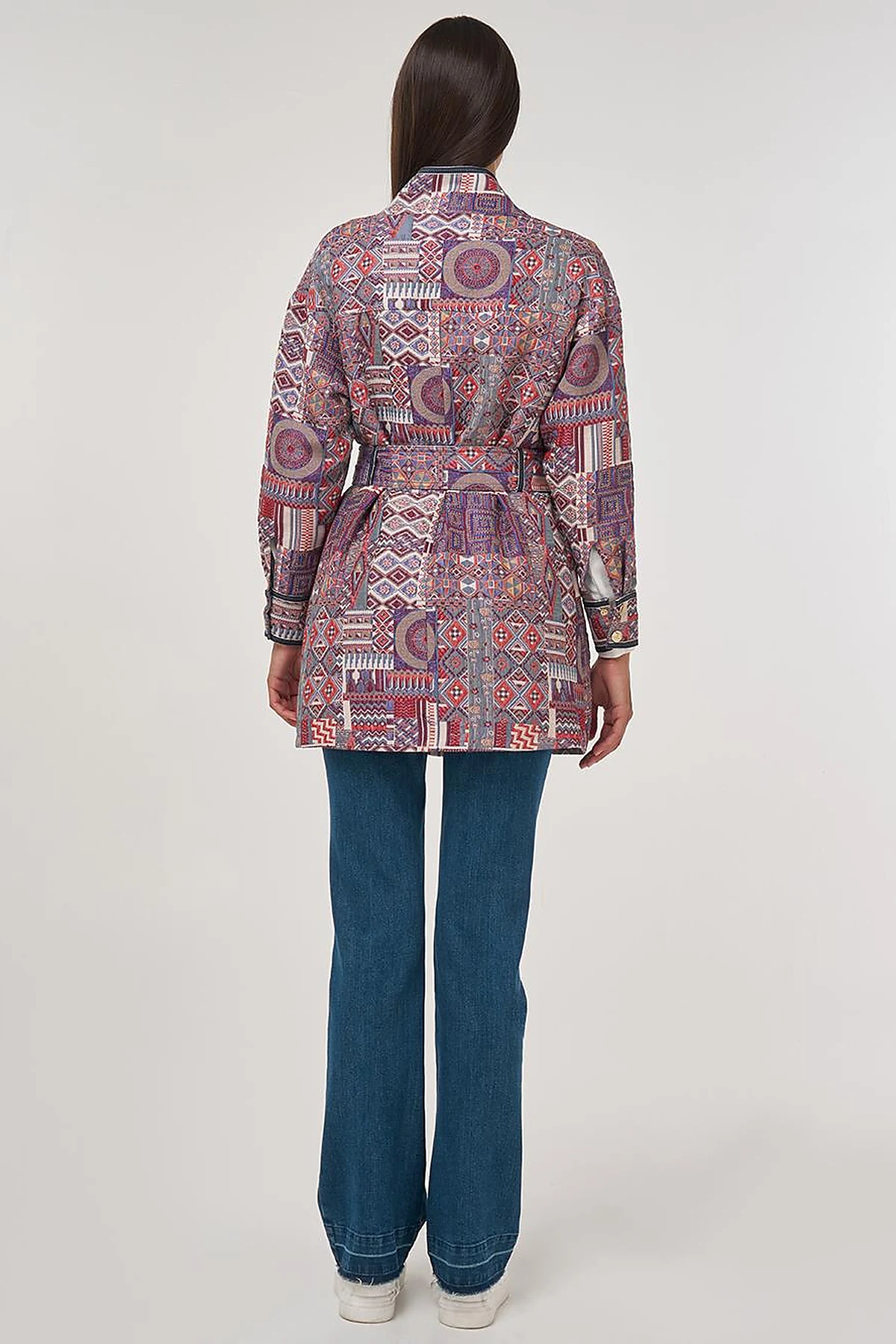 Patterned High Neck Jacket Indigo 