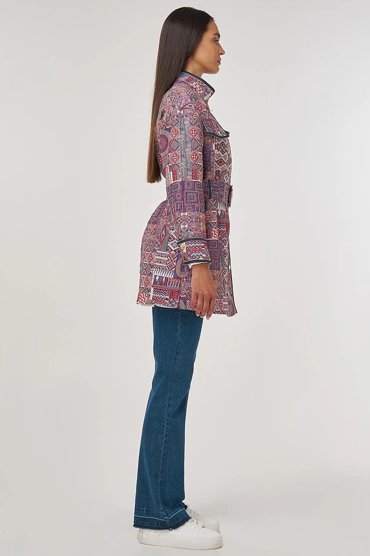 Patterned High Neck Jacket Indigo 
