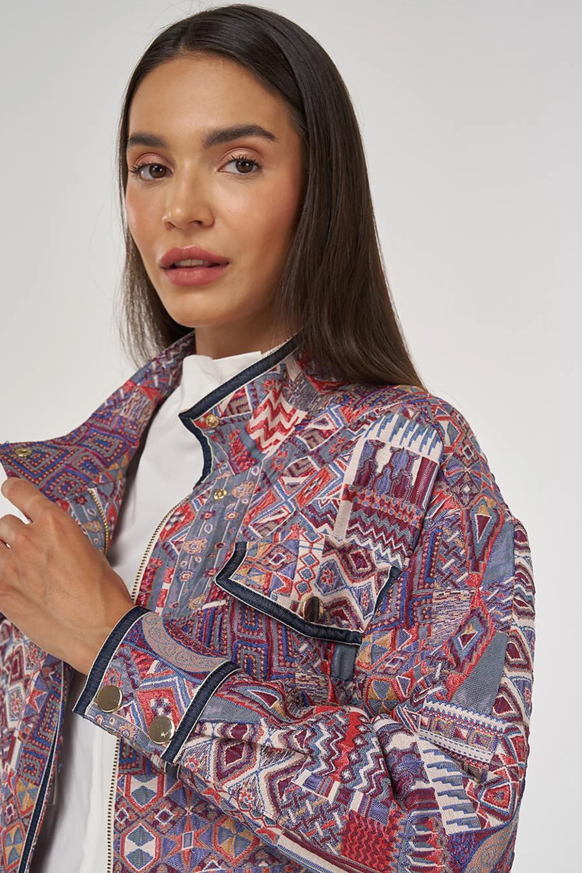 Patterned High Neck Jacket Indigo 