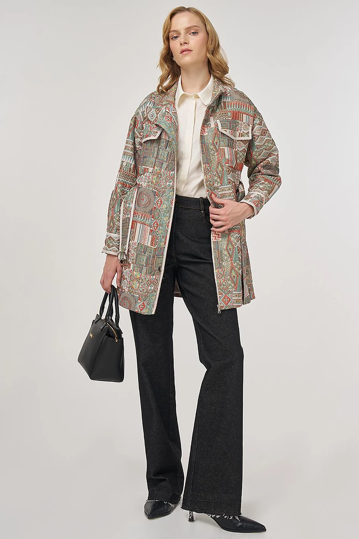 Patterned High Neck Jacket Mint