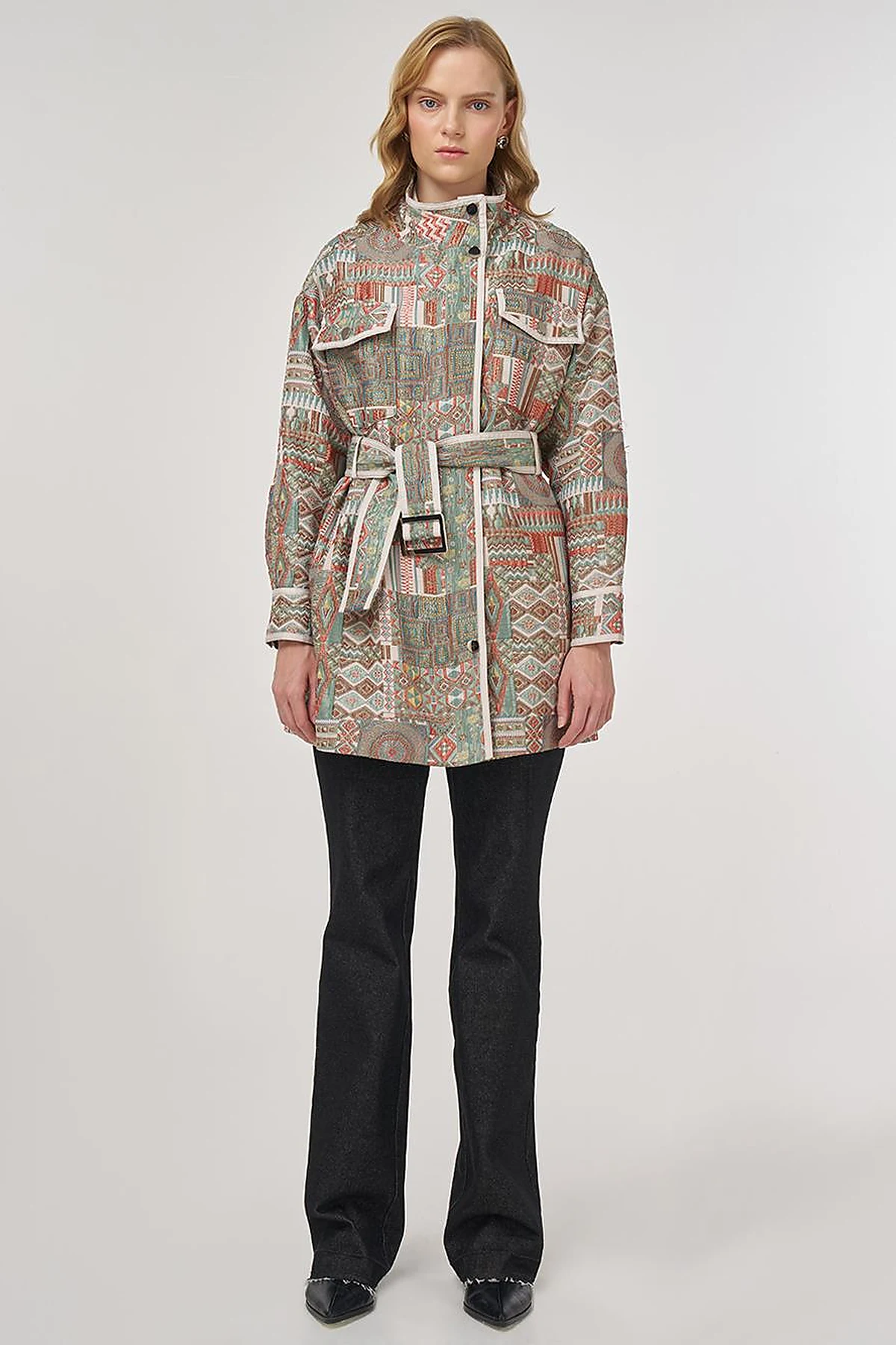 Patterned High Neck Jacket Mint