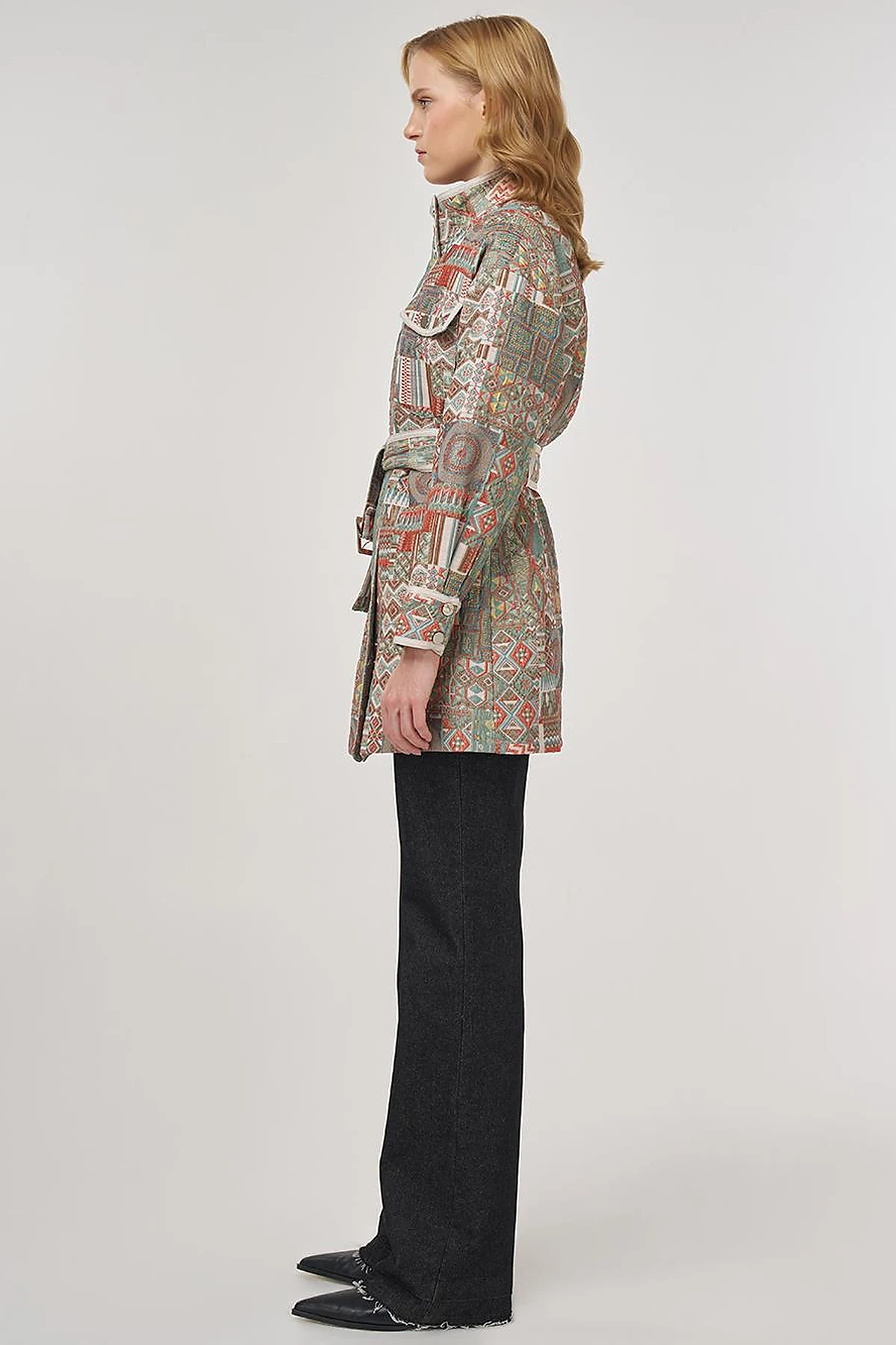 Patterned High Neck Jacket Mint