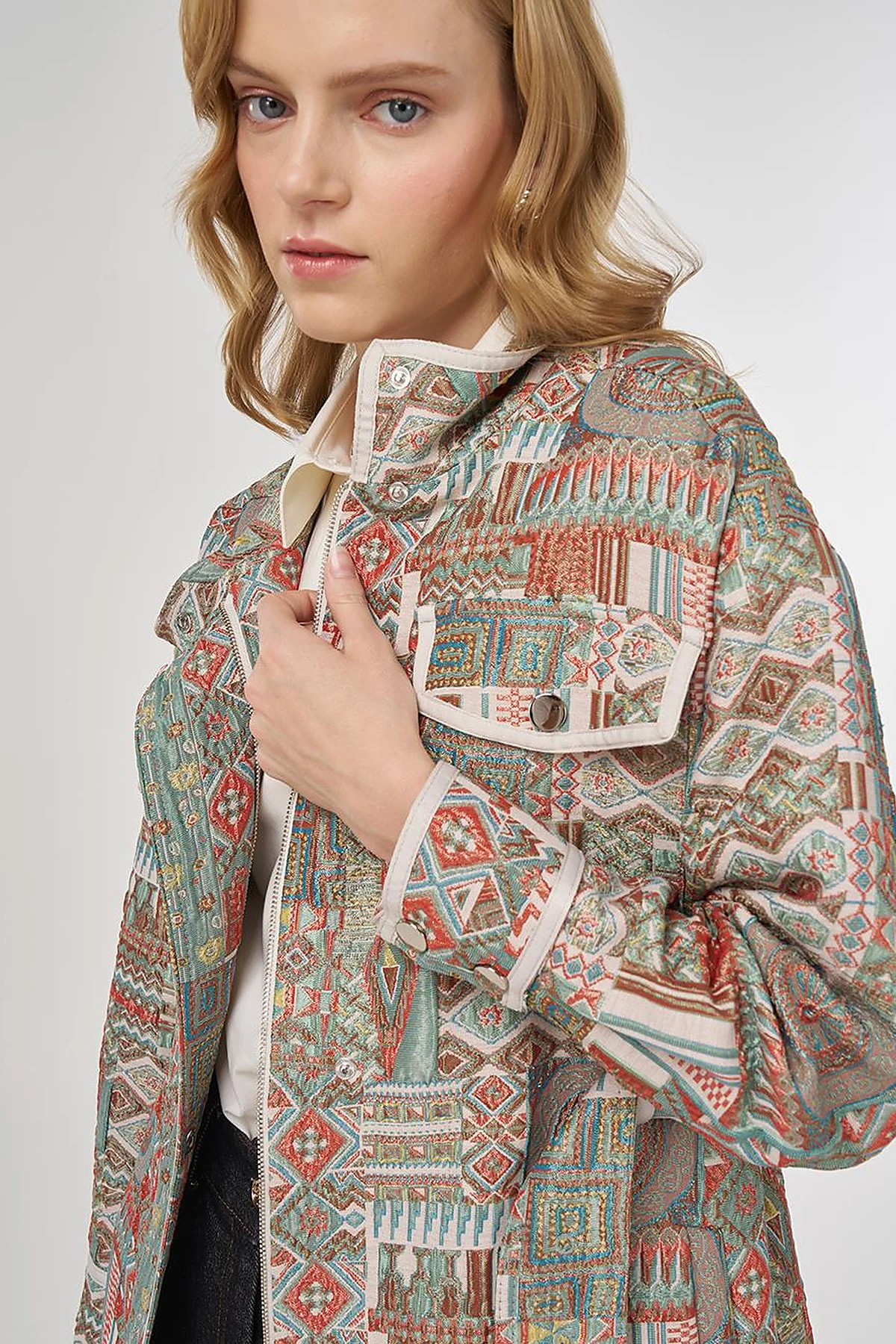 Patterned High Neck Jacket Mint