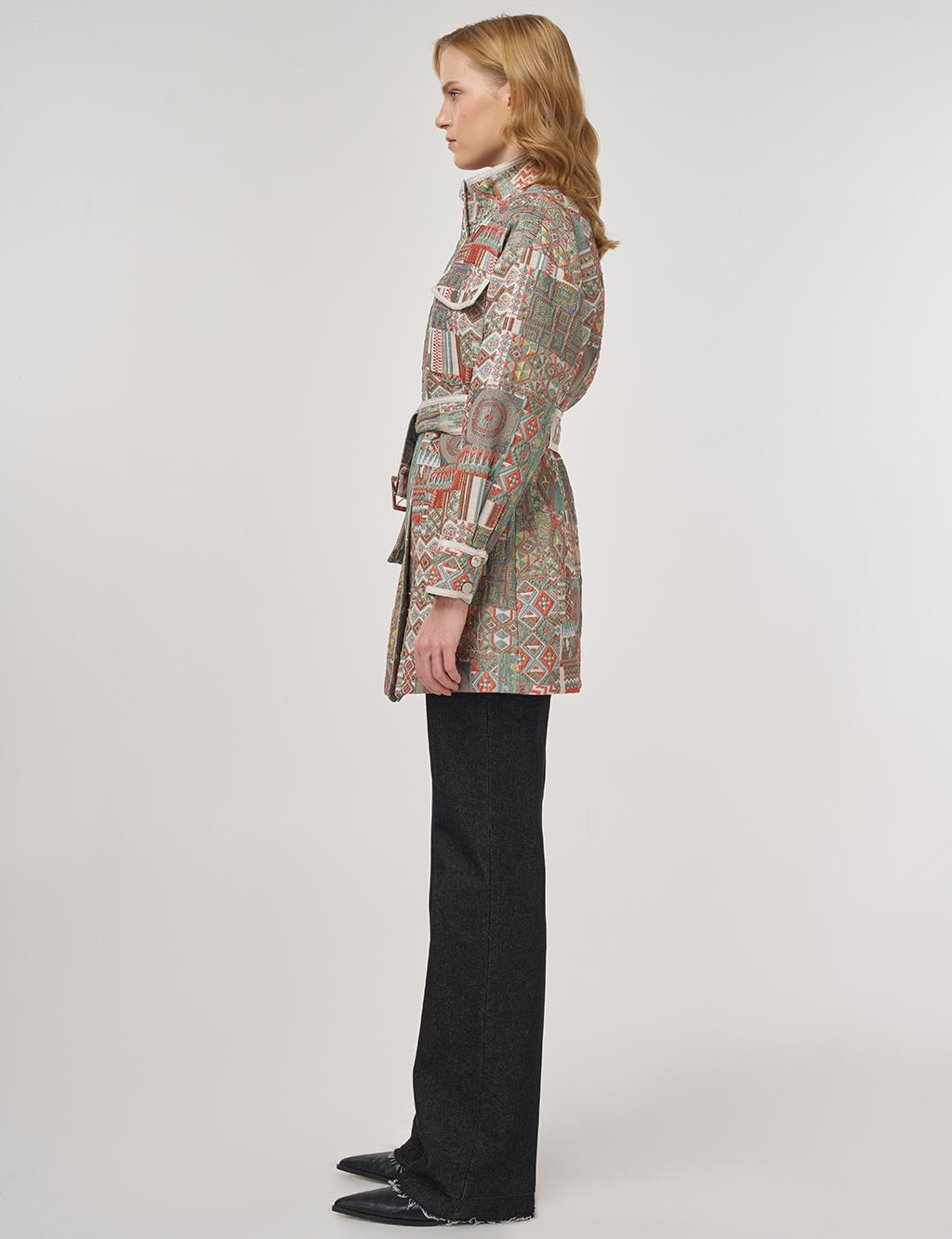 Patterned High Neck Jacket Mint