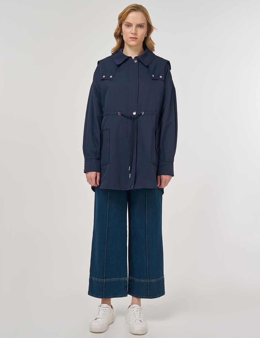 Shawl Collar Trench Coat Dark Navy 
