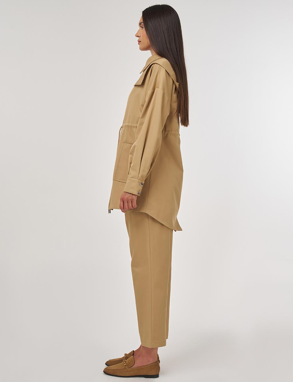 Shawl Collar Trench Coat Beige