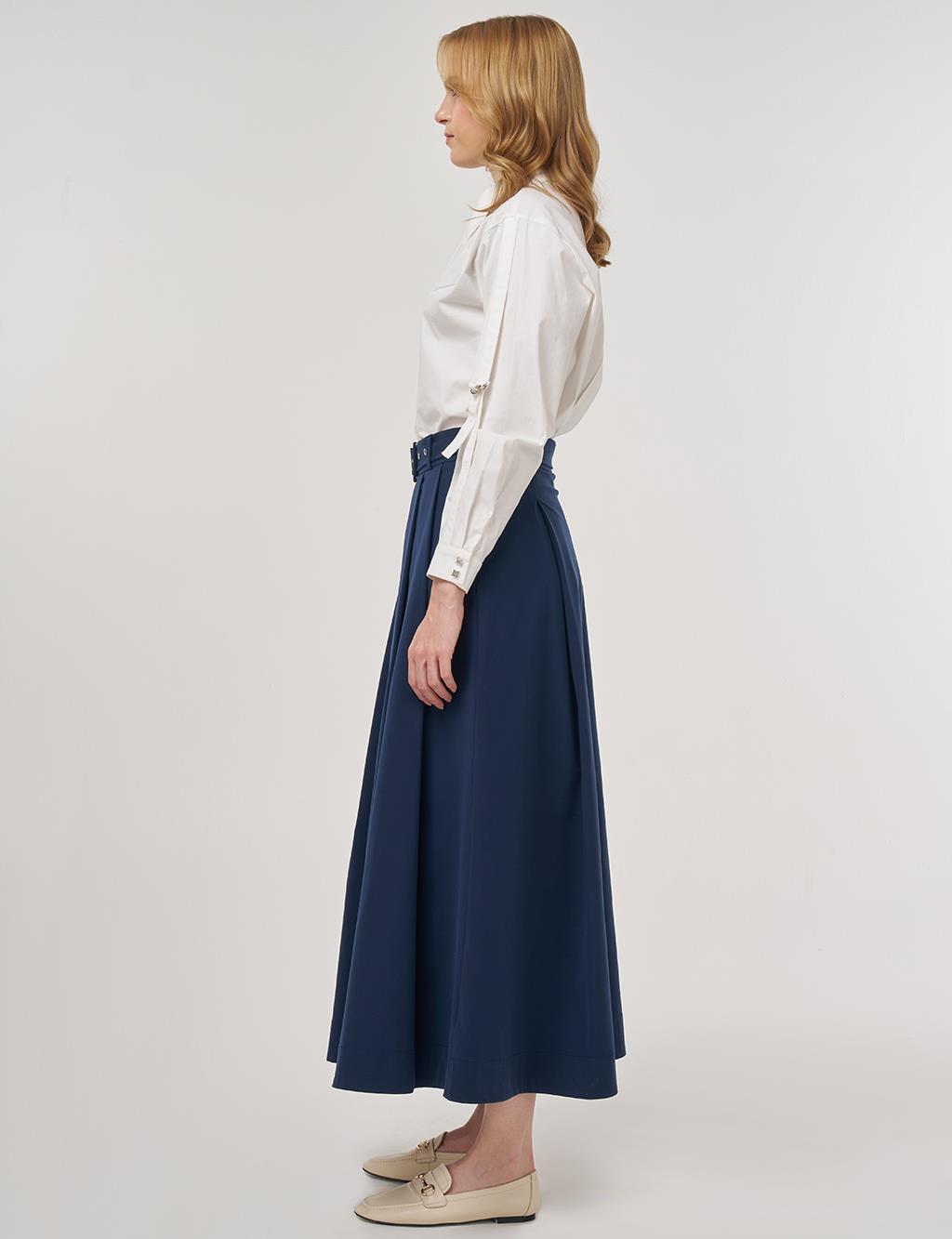 Belted Flared Skirt Dark Navy