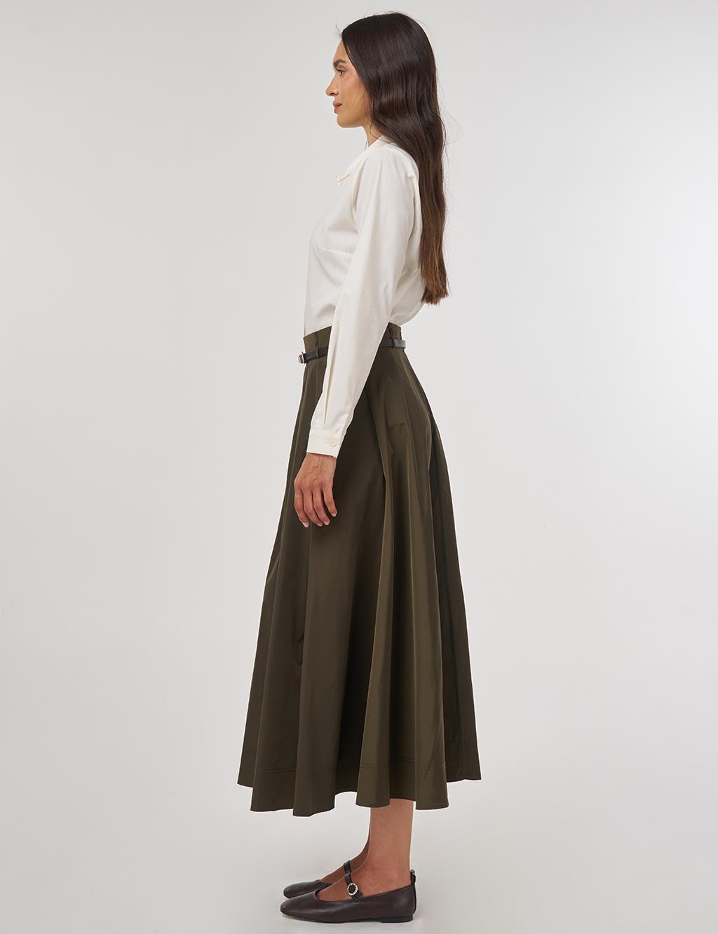 Belted Flared Skirt Bronze Khaki