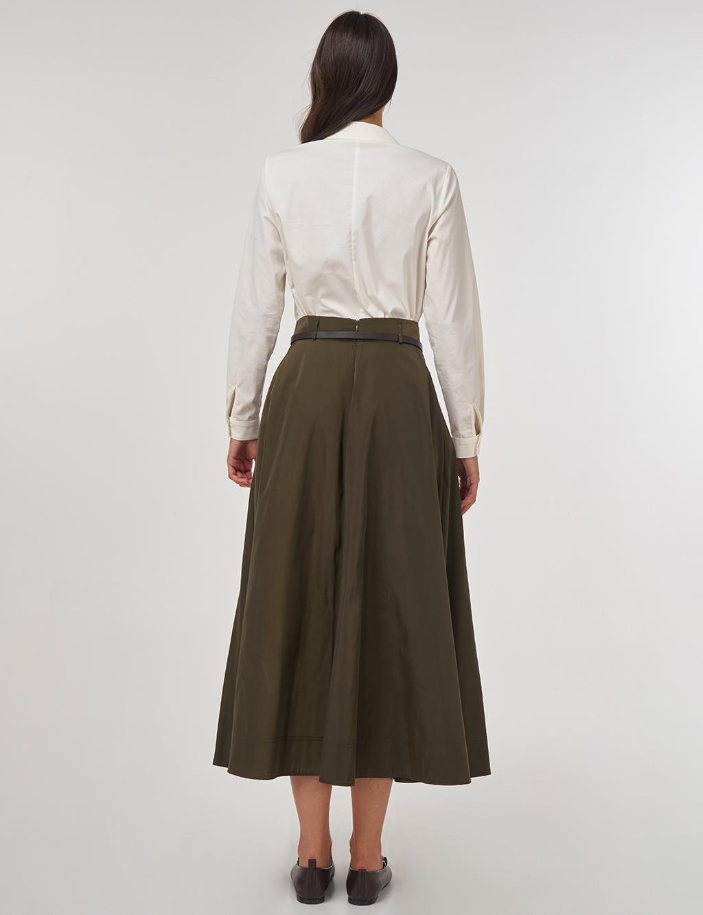 Belted Flared Skirt Bronze Khaki