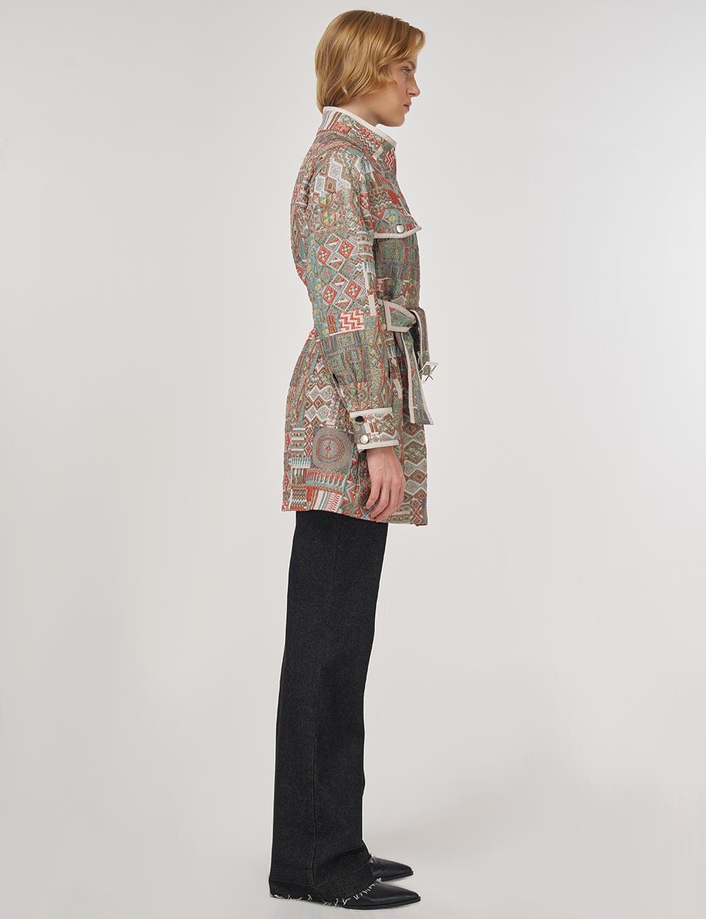 Patterned High Neck Jacket Mint