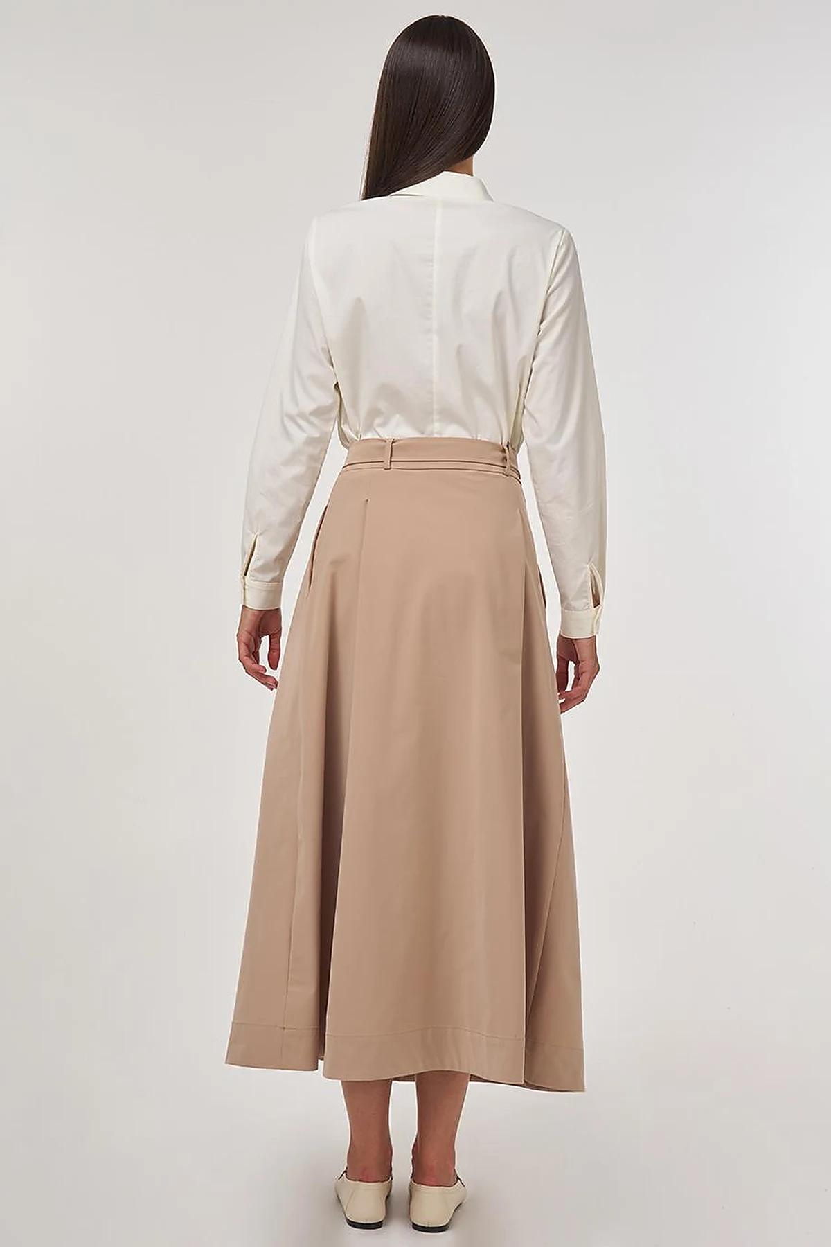 Belted Flared Skirt Beige