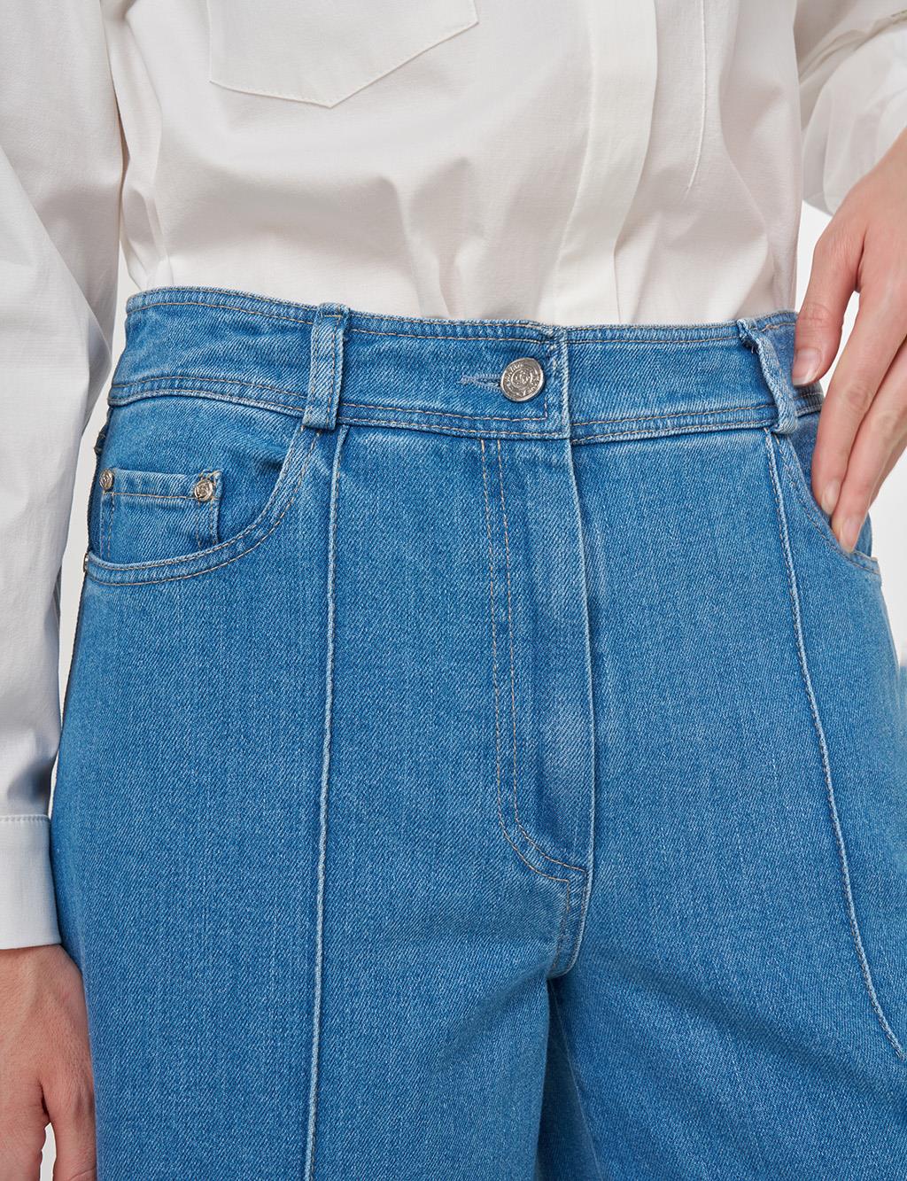 Topstitched Denim Pants Blue