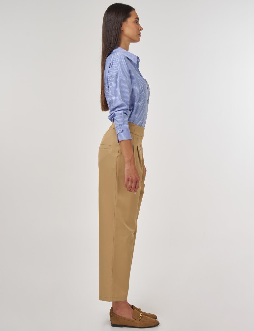 Pleated Carrot-Cut Pants Beige