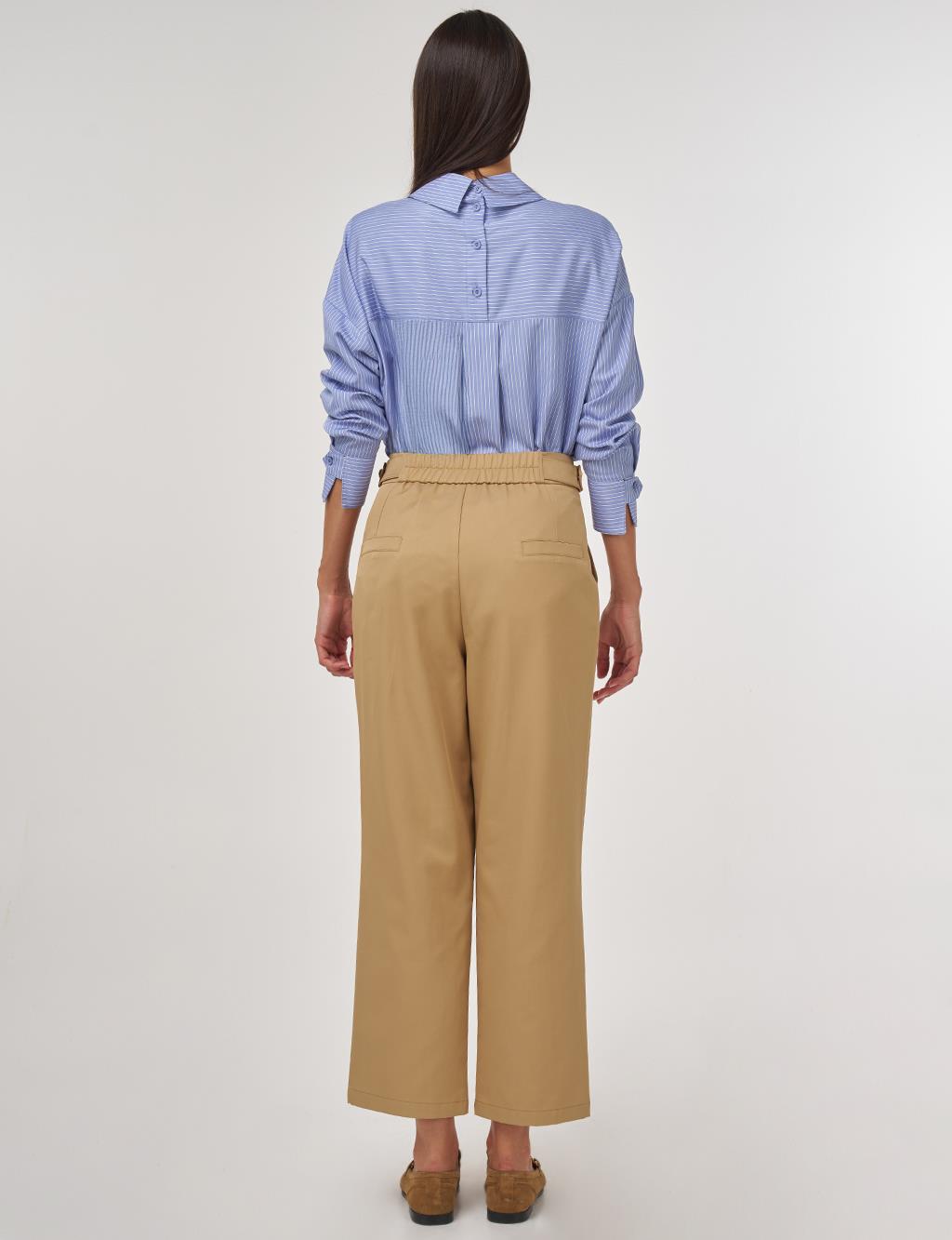 Pleated Carrot-Cut Pants Beige