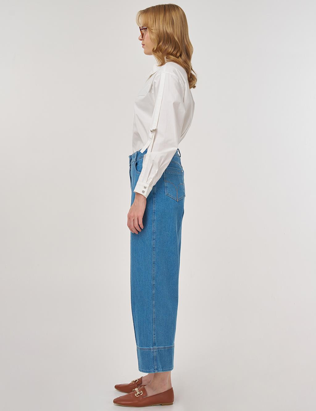 Topstitched Denim Pants Blue