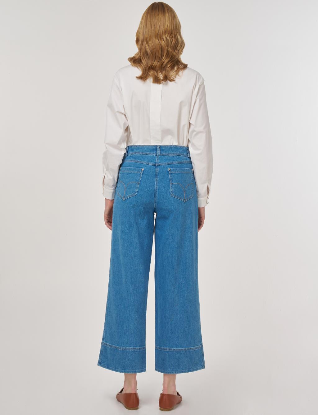 Topstitched Denim Pants Blue