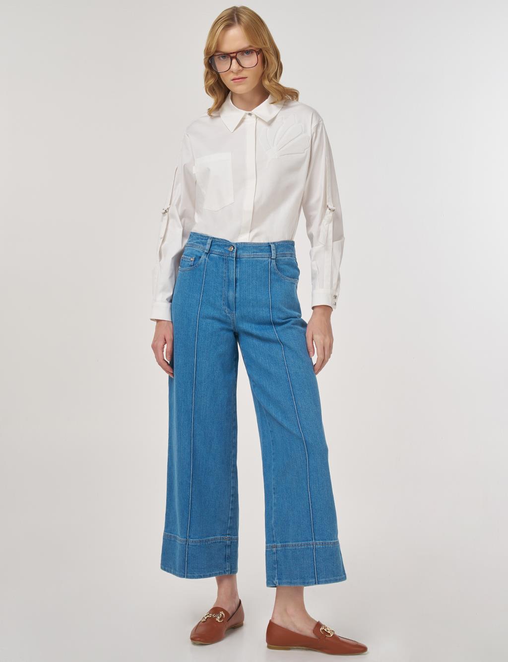 Topstitched Denim Pants Blue