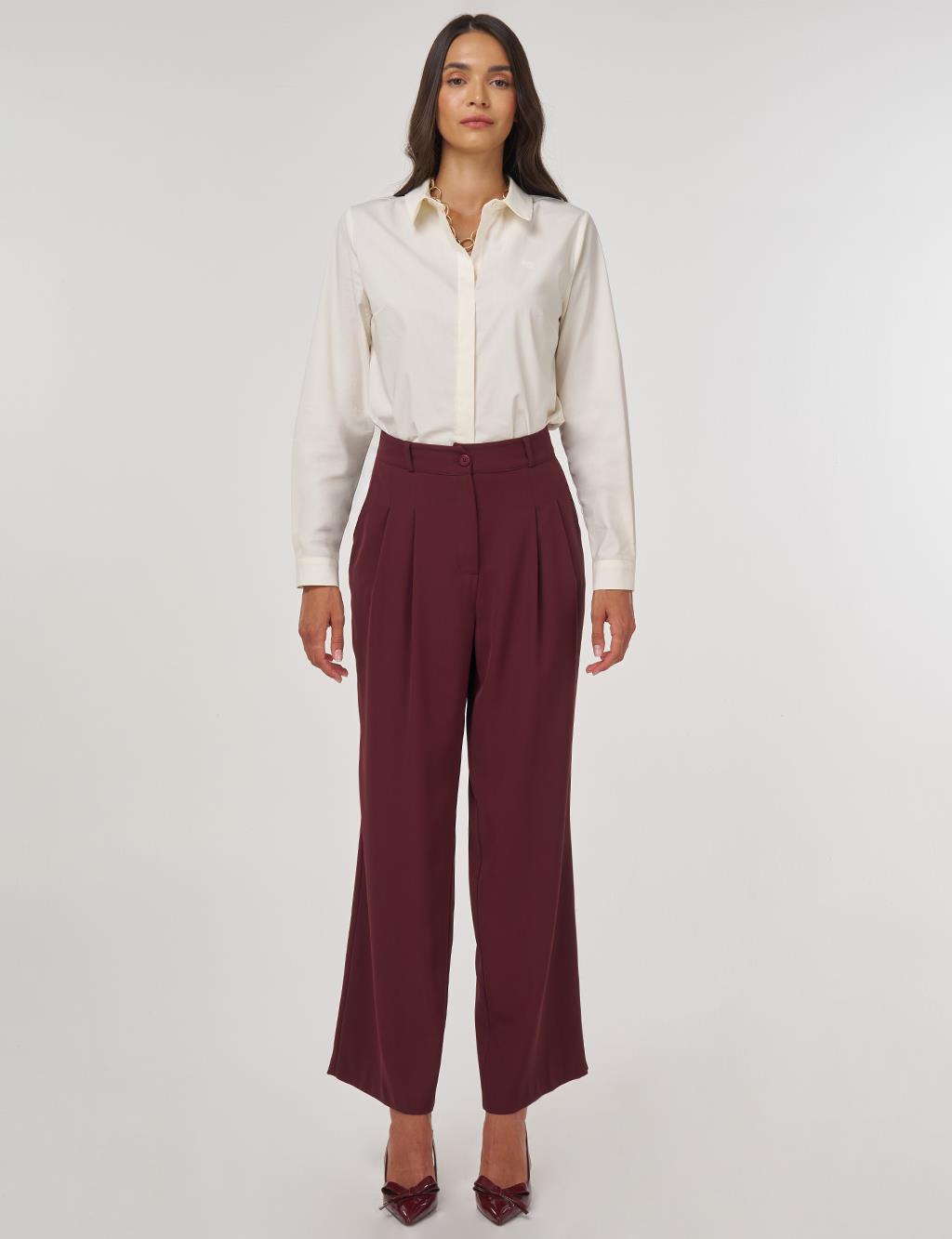 Pleated Fabric Pants Burgundy