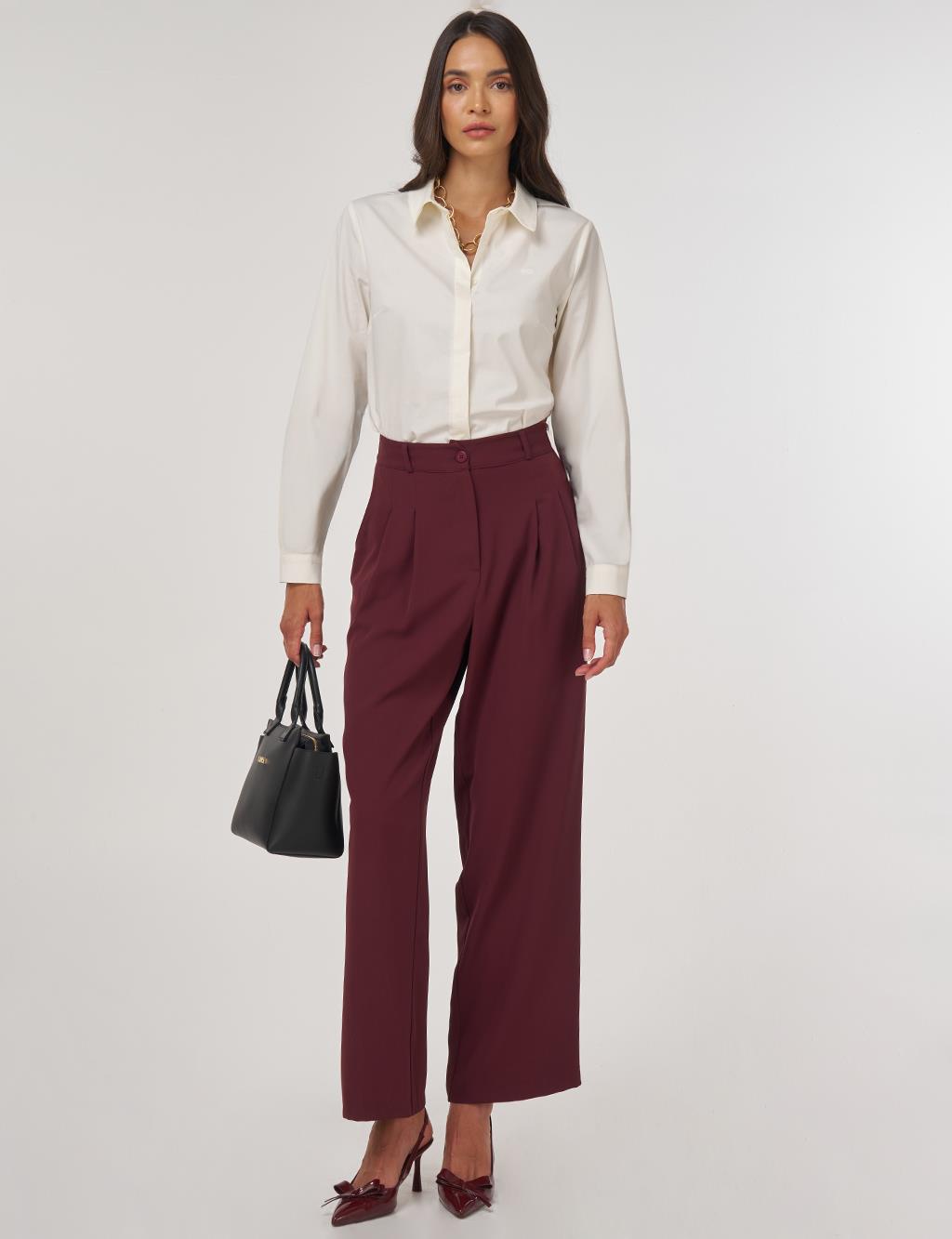Pleated Fabric Pants Burgundy