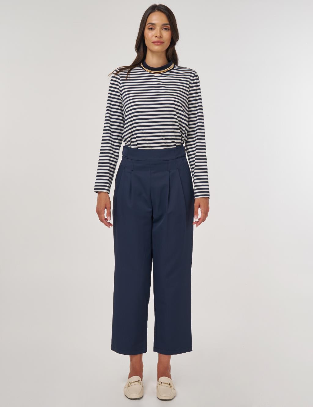 Pleated Carrot-Cut Pants Dark Navy 