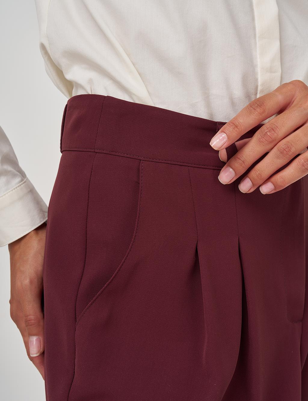 Pleated Fabric Pants Burgundy