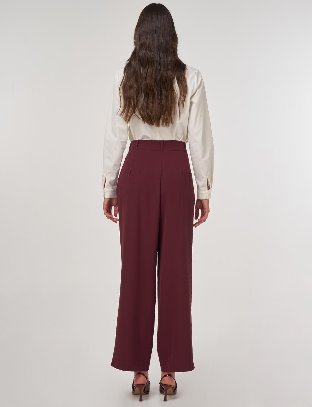 Pleated Fabric Pants Burgundy