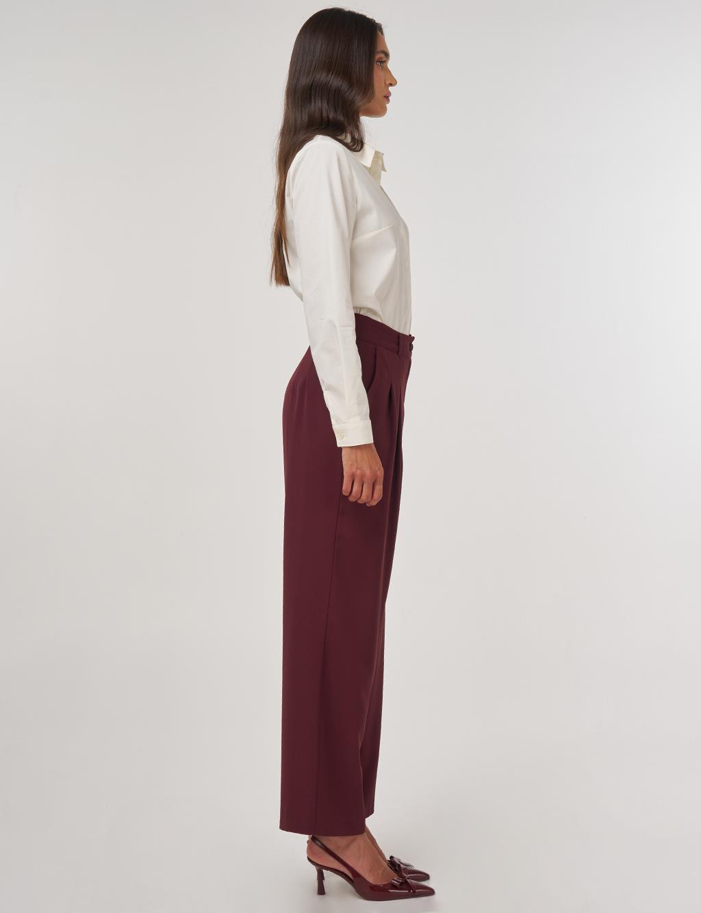 Pleated Fabric Pants Burgundy