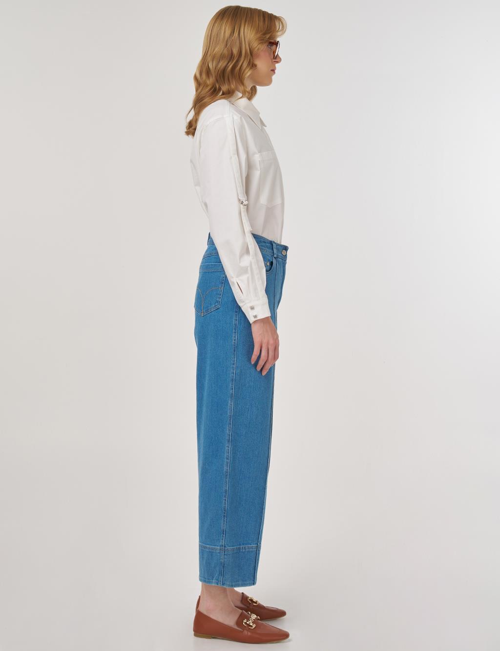 Topstitched Denim Pants Blue