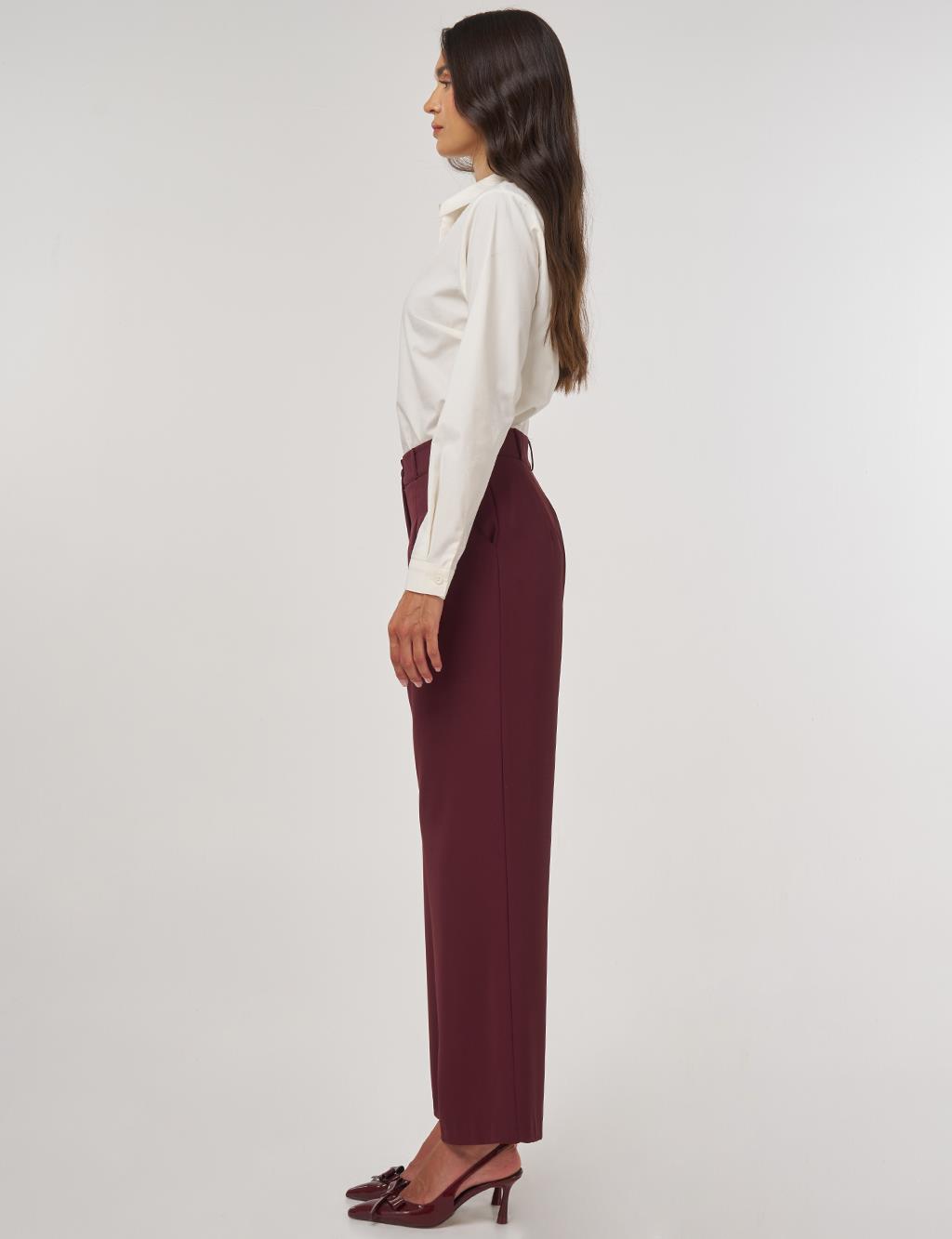 Pleated Fabric Pants Burgundy