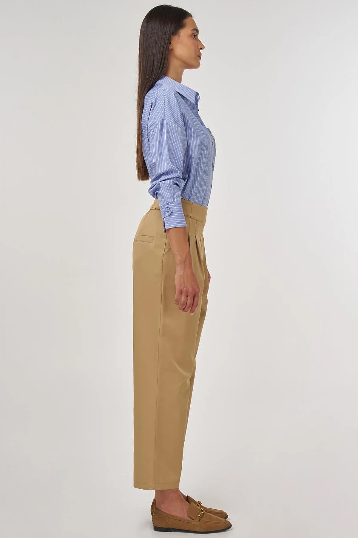 Pleated Carrot-Cut Pants Beige