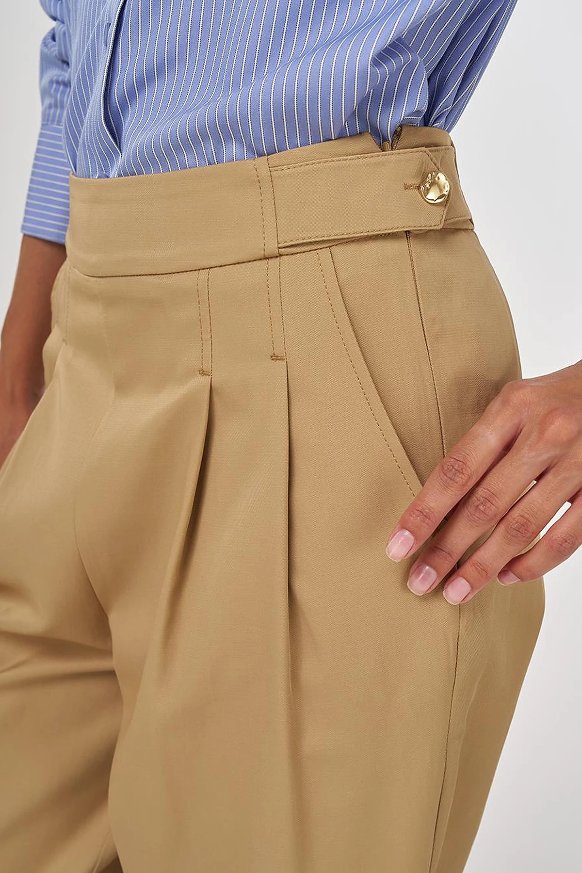 Pleated Carrot-Cut Pants Beige