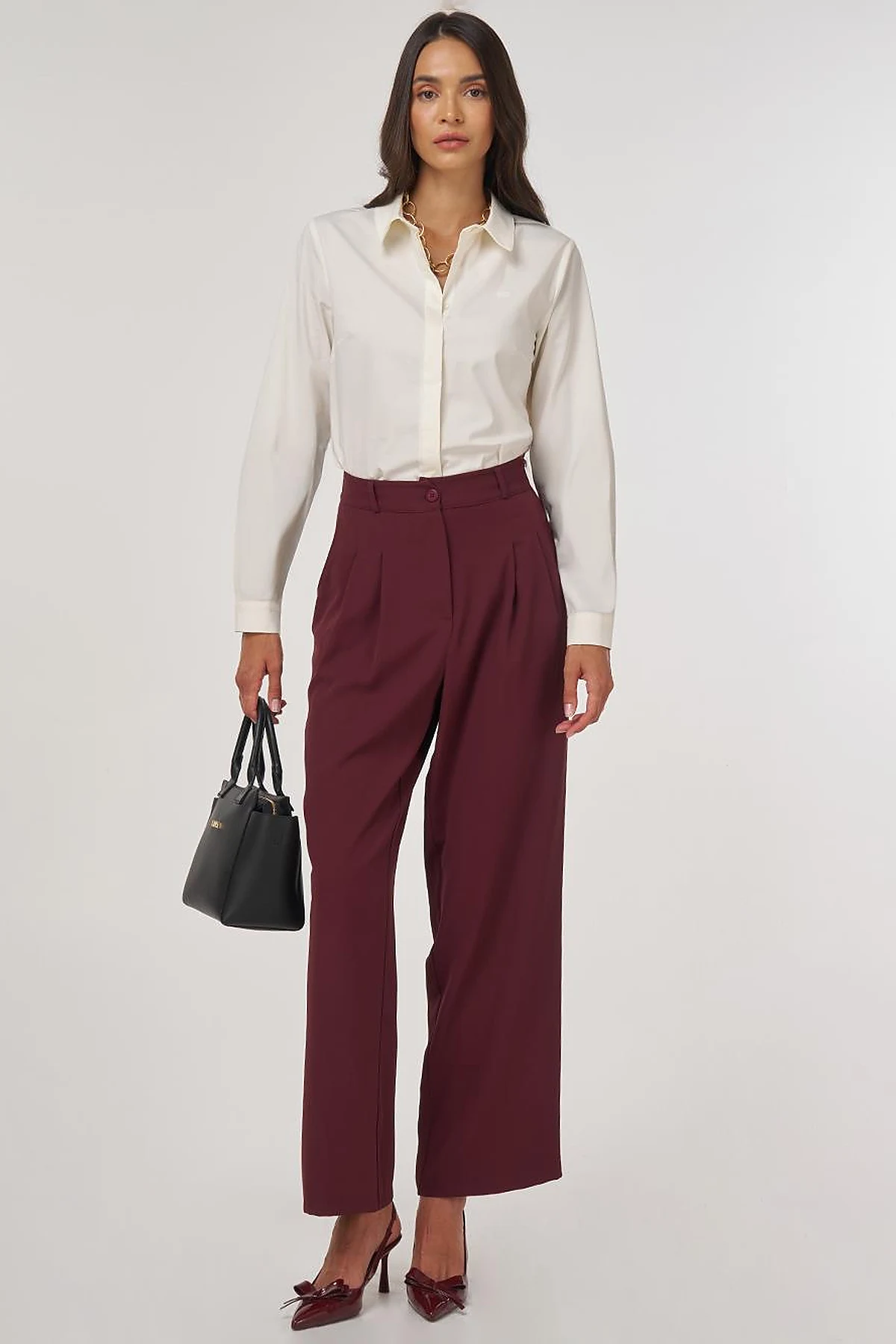 Pleated Fabric Pants Burgundy