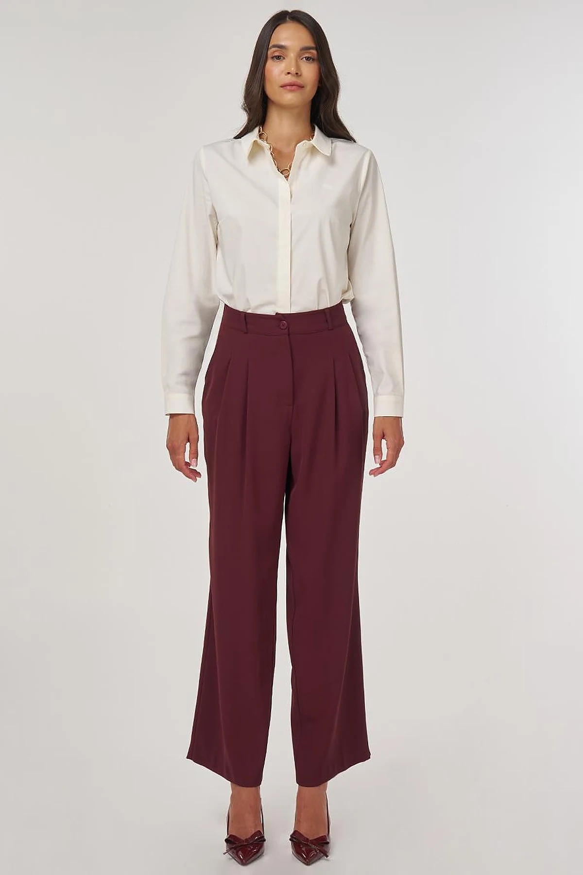 Pleated Fabric Pants Burgundy