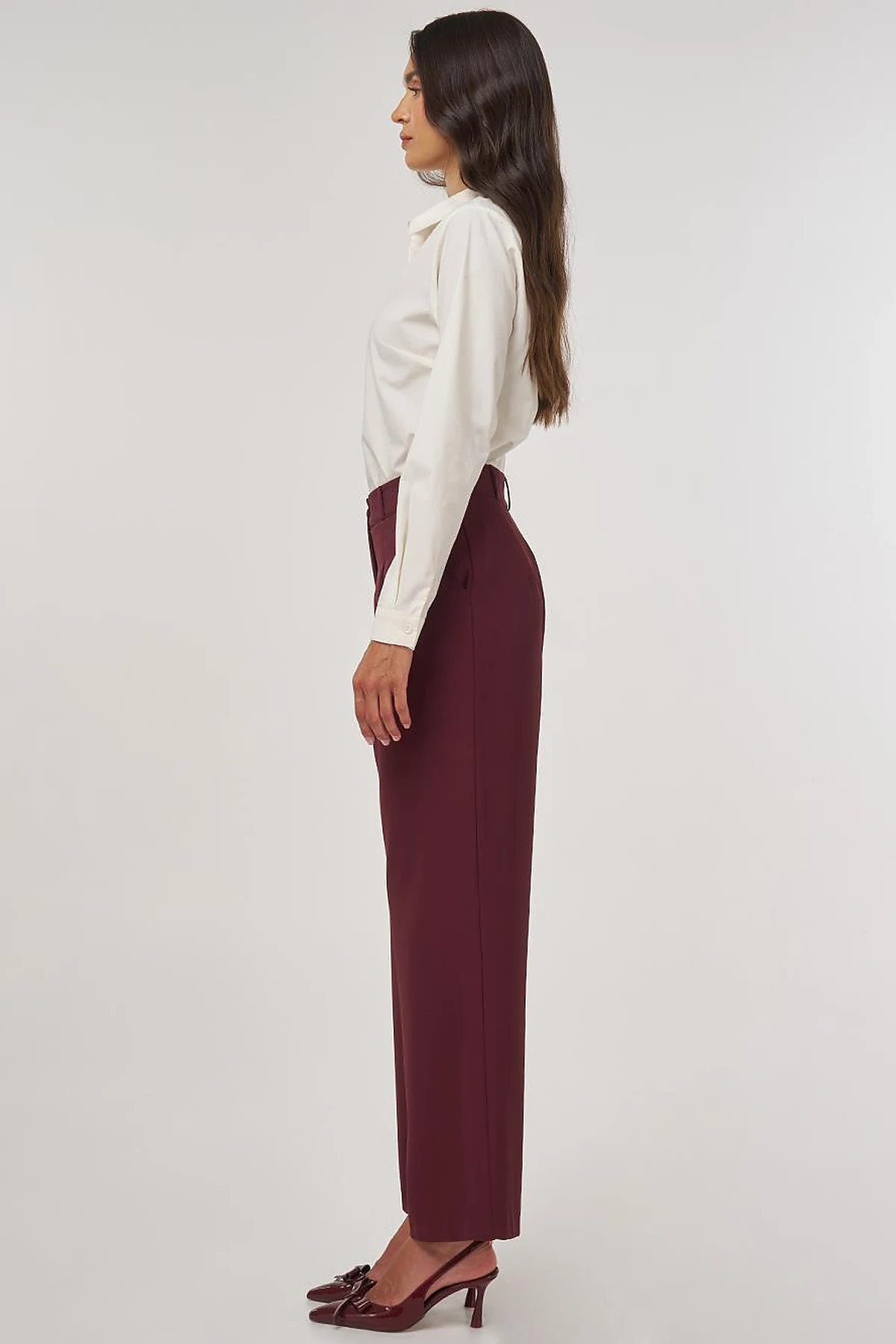 Pleated Fabric Pants Burgundy