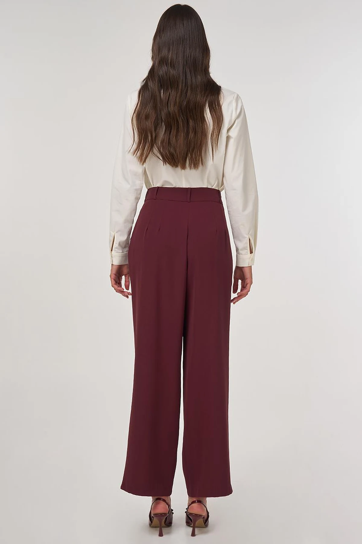 Pleated Fabric Pants Burgundy