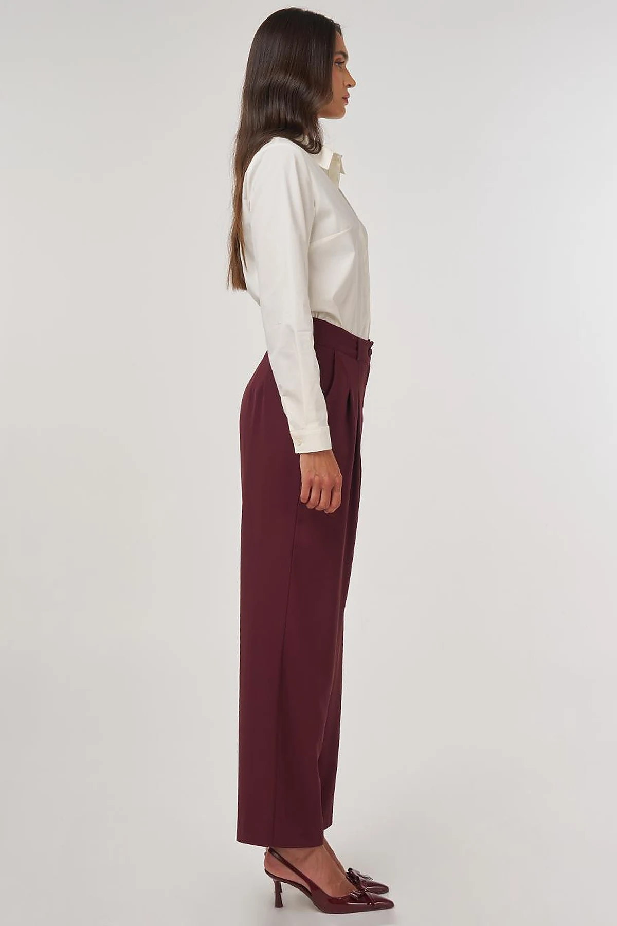 Pleated Fabric Pants Burgundy