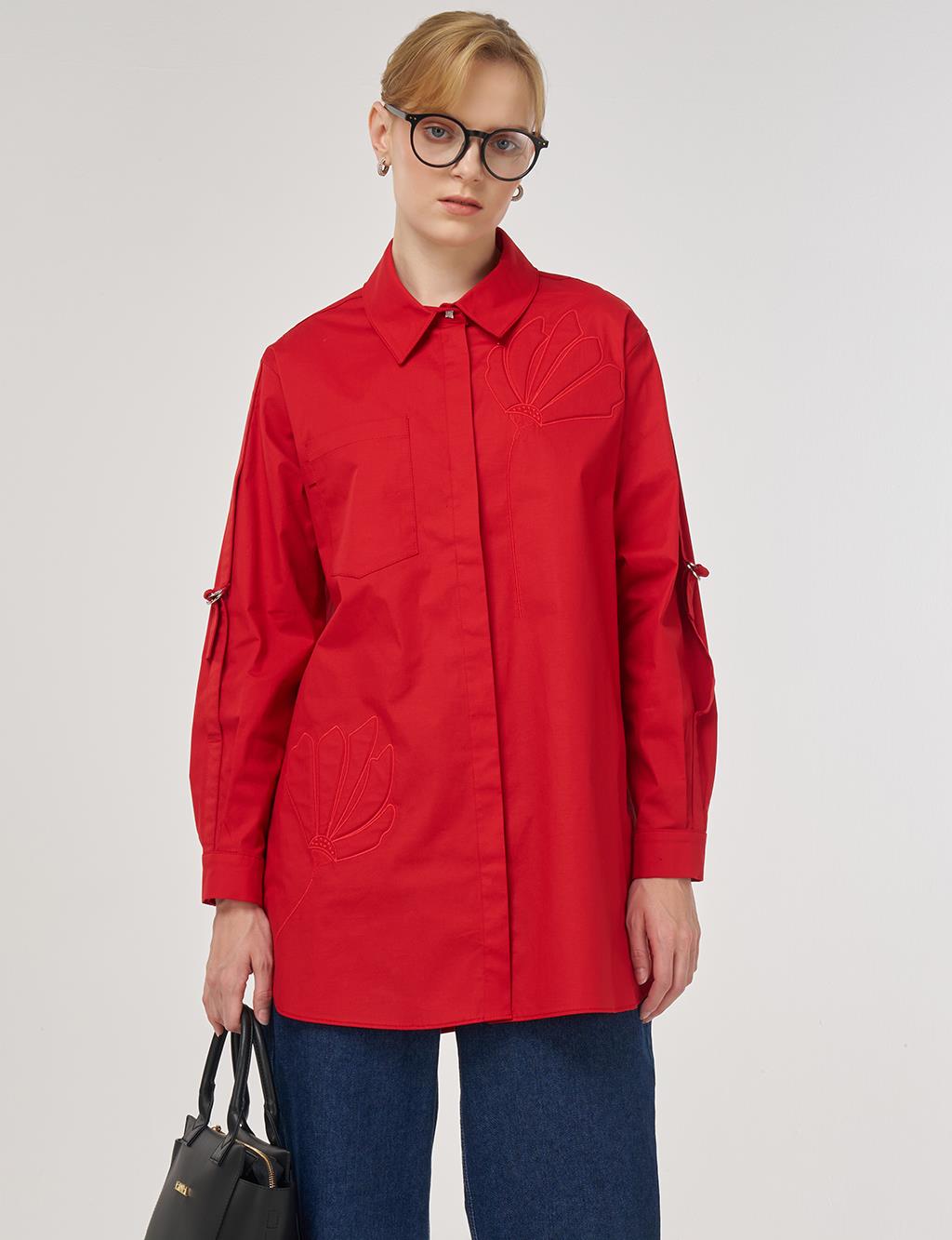 Embossed Cotton Tunic Red