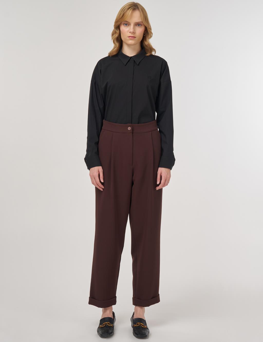 Cuffed Hem Pants Brown