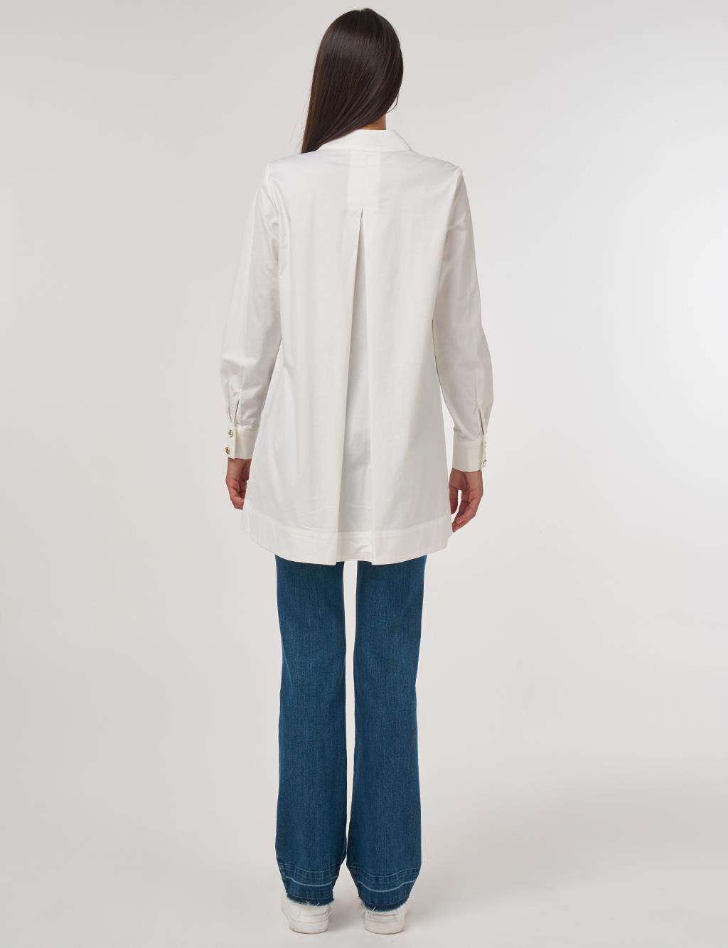 Shiny Buttoned Cotton Tunic Ecru