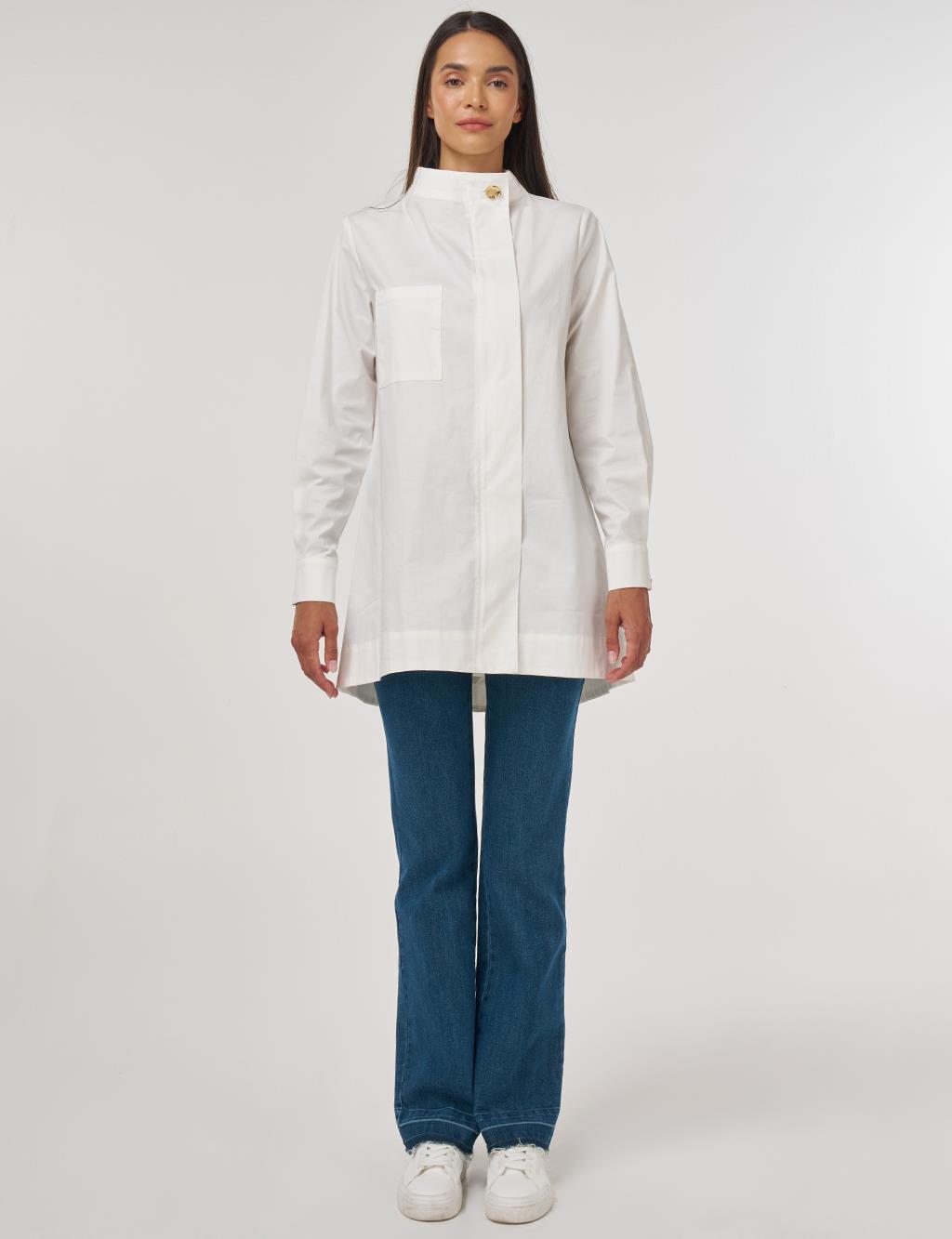 Shiny Buttoned Cotton Tunic Ecru