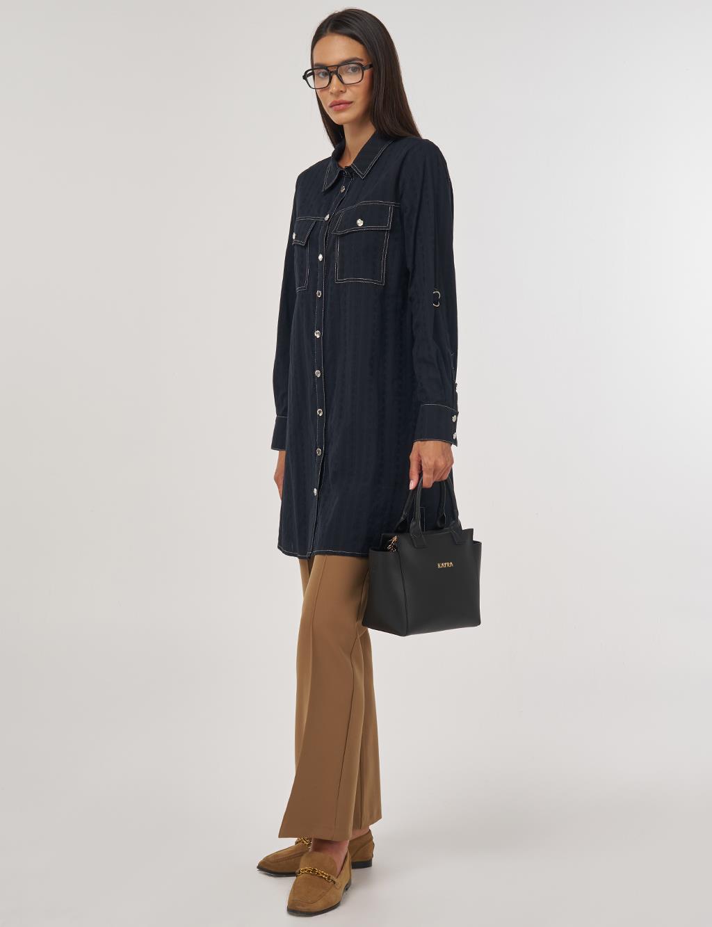 100% Cotton Double Pocket Tunic Black