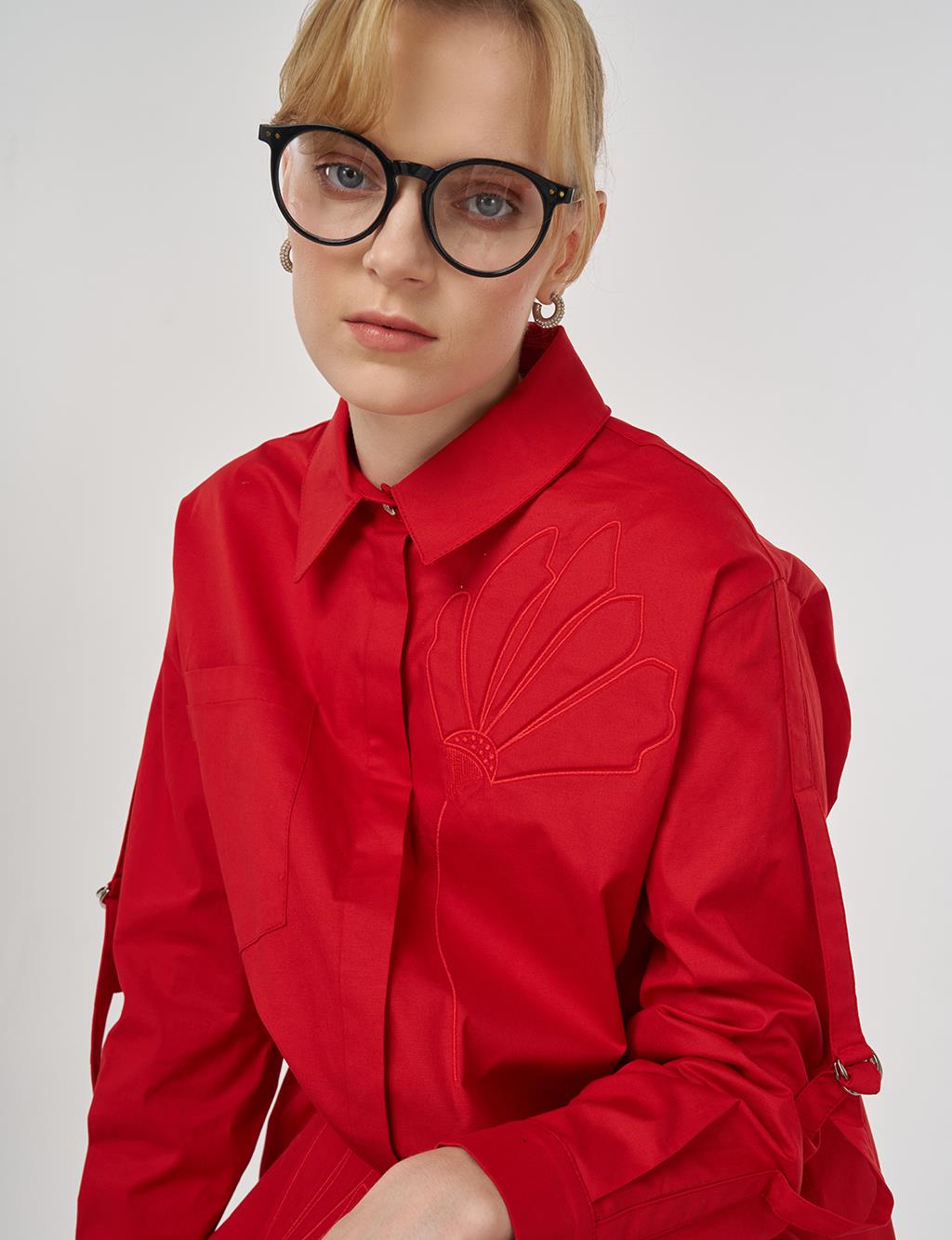 Embossed Cotton Tunic Red
